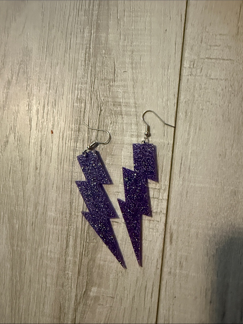 Purple Glitter Lightning Bolt Earrings